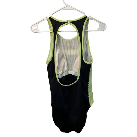 Black & Neon Green One-Piece Swimsuit With Open Back & Built-In Bra By Miraclesu - Picture 3 of 13